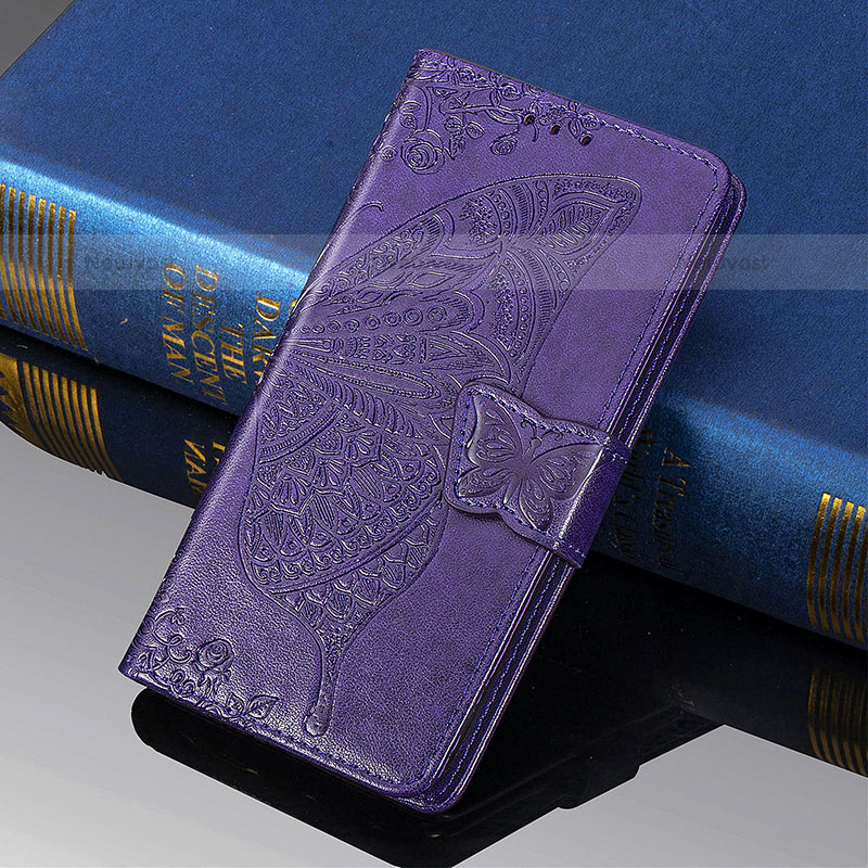 Leather Case Stands Butterfly Flip Cover Holder S01D for Samsung Galaxy S21 Ultra 5G Purple