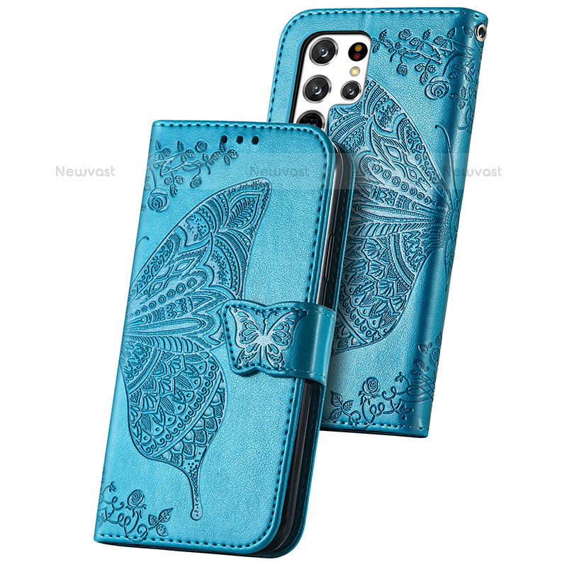 Leather Case Stands Butterfly Flip Cover Holder S01D for Samsung Galaxy S23 Ultra 5G
