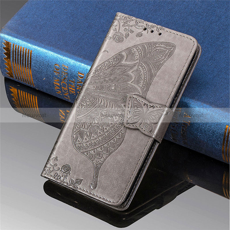 Leather Case Stands Butterfly Flip Cover Holder S01D for Samsung Galaxy S24 Ultra 5G Gray