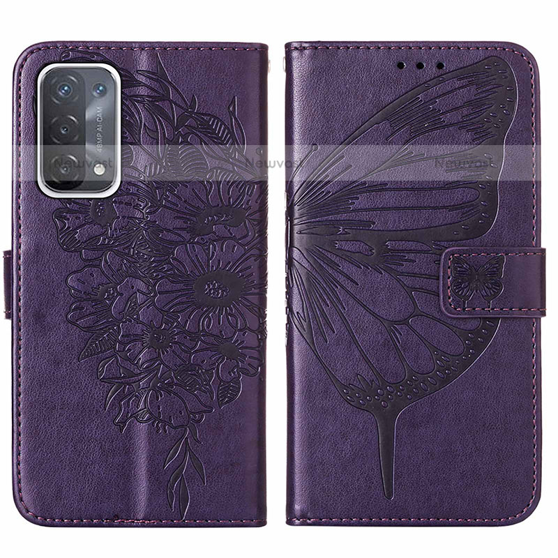 Leather Case Stands Butterfly Flip Cover Holder Y01B for OnePlus Nord N200 5G Purple