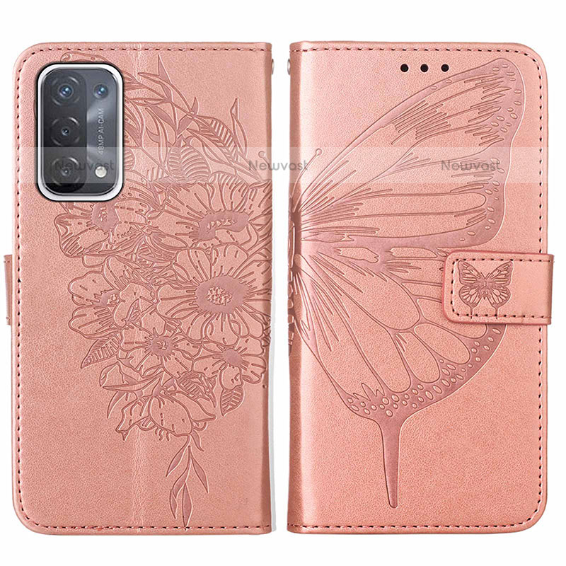 Leather Case Stands Butterfly Flip Cover Holder Y01B for OnePlus Nord N200 5G Rose Gold