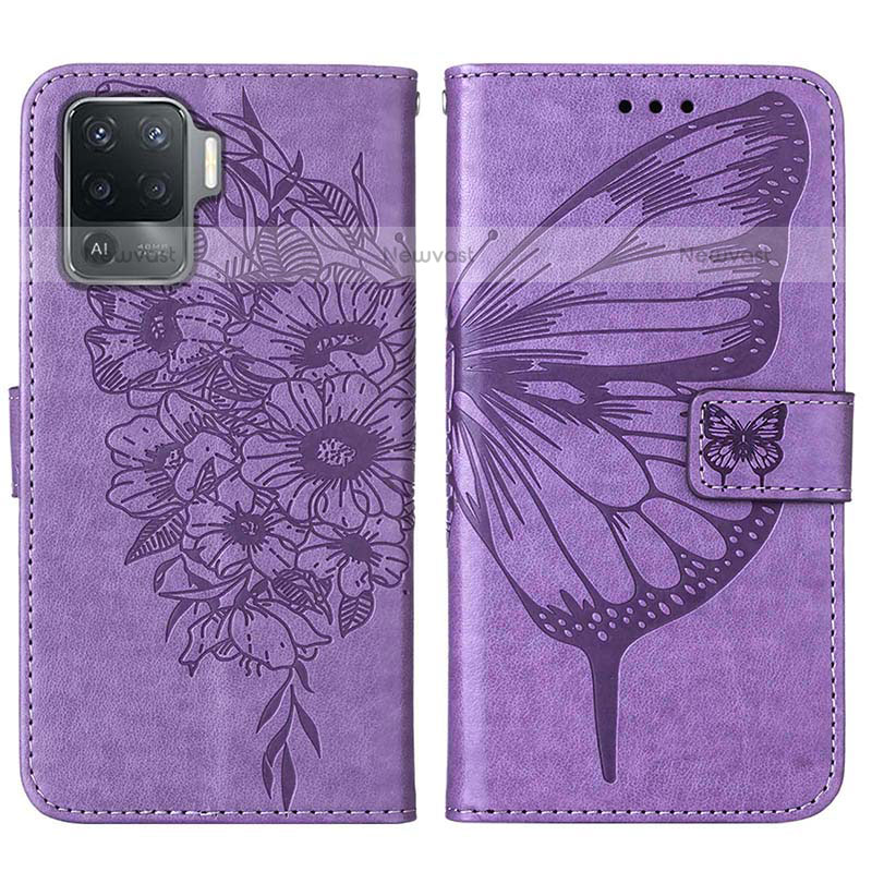 Leather Case Stands Butterfly Flip Cover Holder Y01B for Oppo F19 Pro