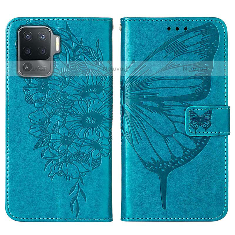 Leather Case Stands Butterfly Flip Cover Holder Y01B for Oppo F19 Pro Blue