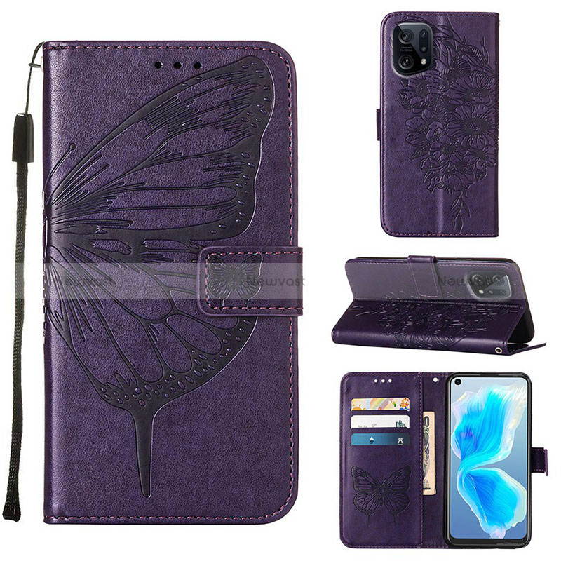 Leather Case Stands Butterfly Flip Cover Holder Y01B for Oppo Find X5 5G