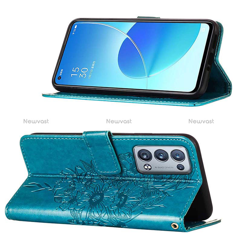 Leather Case Stands Butterfly Flip Cover Holder Y01B for Oppo Reno6 Pro 5G