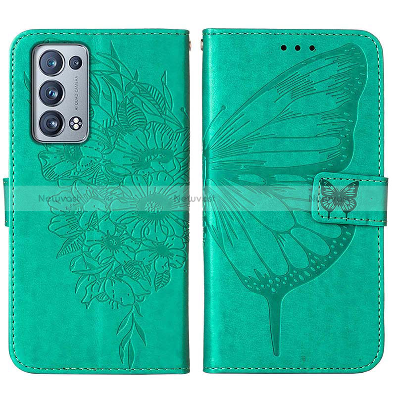 Leather Case Stands Butterfly Flip Cover Holder Y01B for Oppo Reno6 Pro 5G Green
