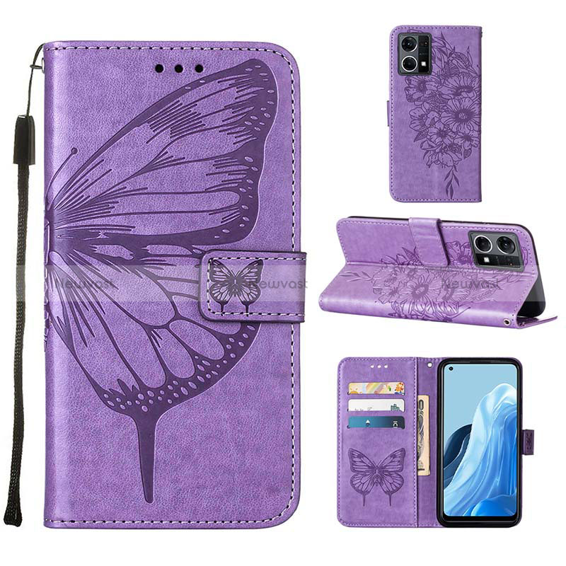 Leather Case Stands Butterfly Flip Cover Holder Y01B for Oppo Reno7 4G