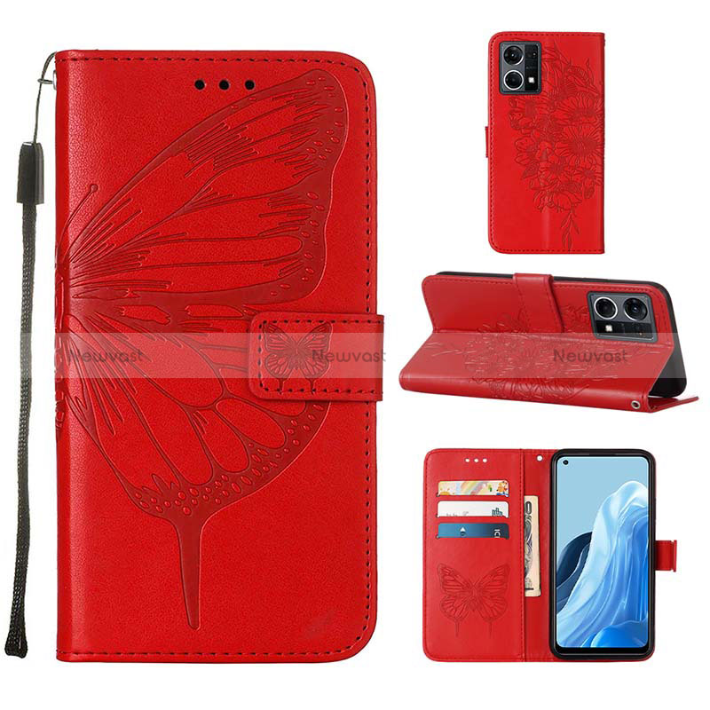 Leather Case Stands Butterfly Flip Cover Holder Y01B for Oppo Reno7 4G Red