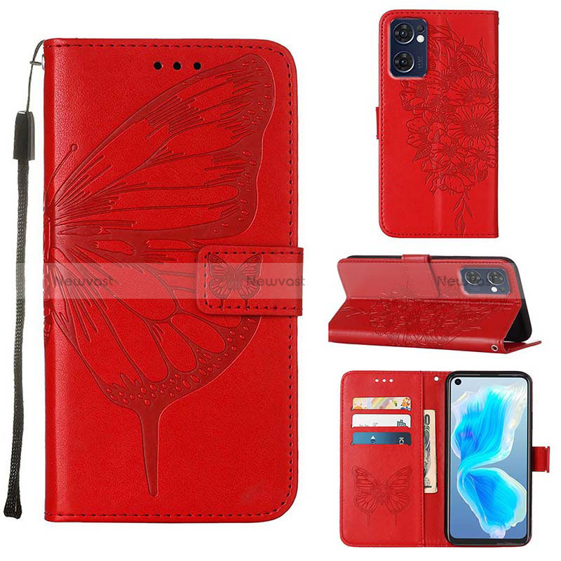 Leather Case Stands Butterfly Flip Cover Holder Y01B for Oppo Reno7 5G