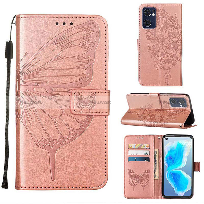 Leather Case Stands Butterfly Flip Cover Holder Y01B for Oppo Reno7 5G