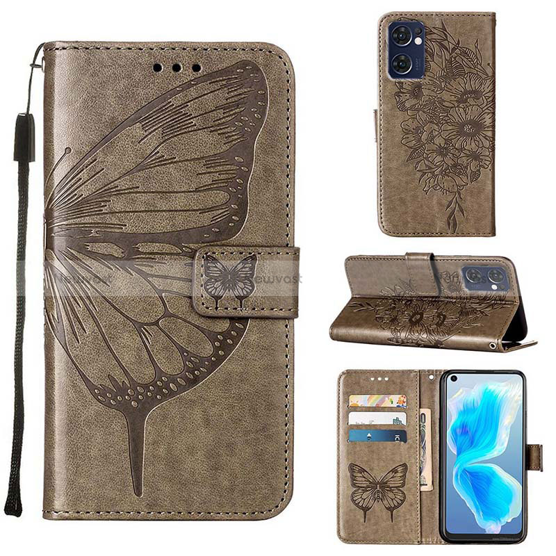 Leather Case Stands Butterfly Flip Cover Holder Y01B for Oppo Reno7 5G