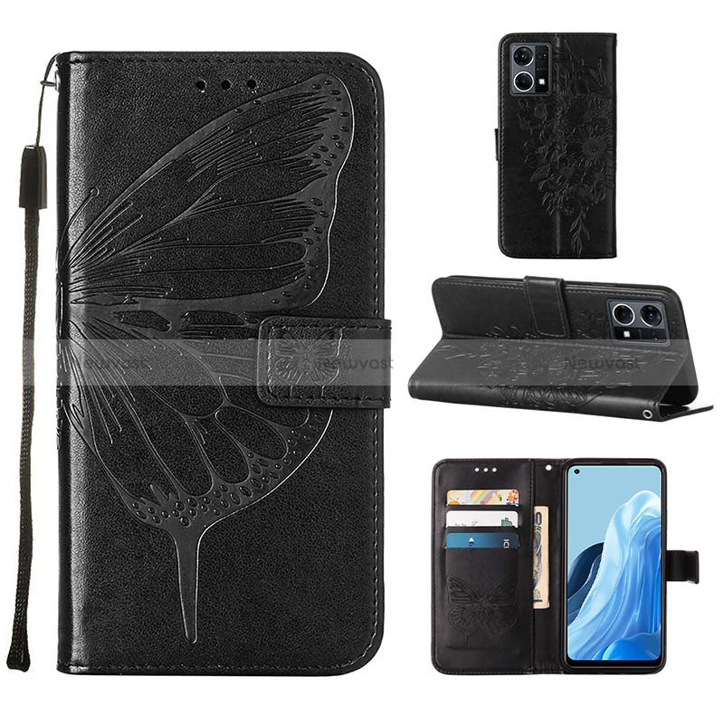 Leather Case Stands Butterfly Flip Cover Holder Y01B for Oppo Reno8 4G Black