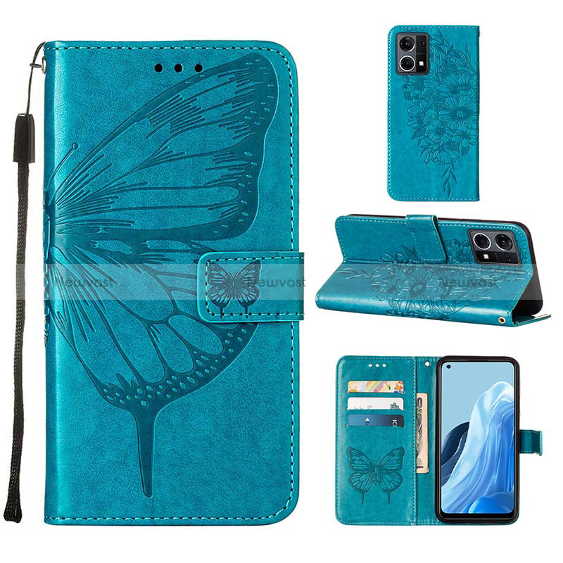 Leather Case Stands Butterfly Flip Cover Holder Y01B for Oppo Reno8 4G Blue