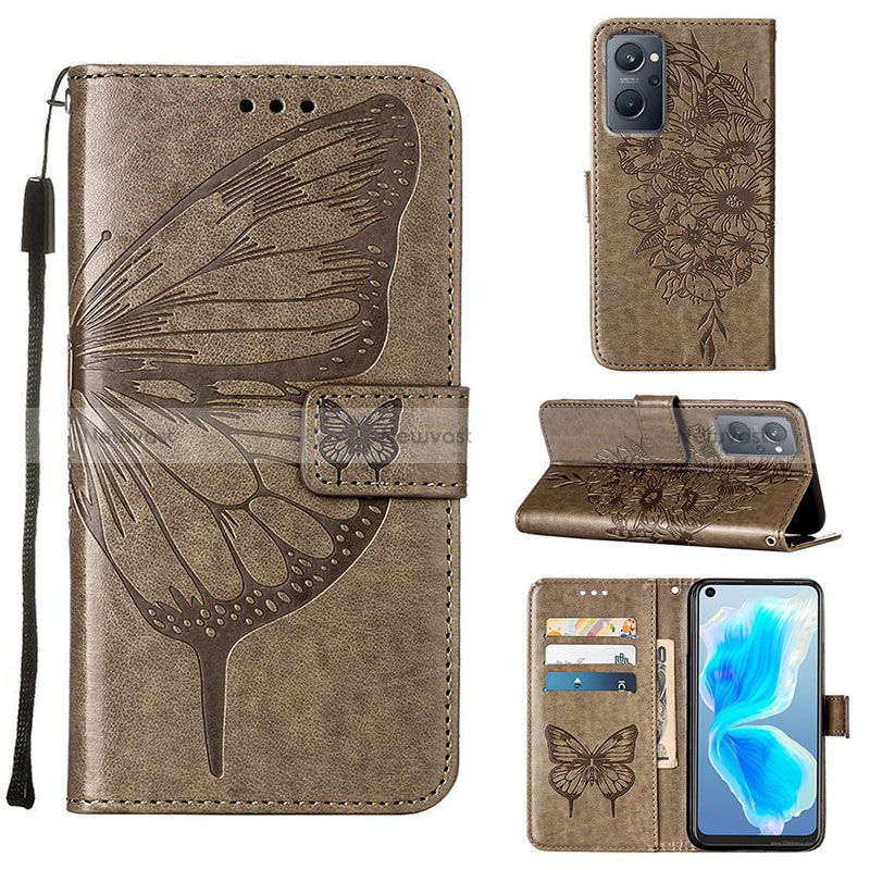 Leather Case Stands Butterfly Flip Cover Holder Y01B for Realme 9i 4G Gray