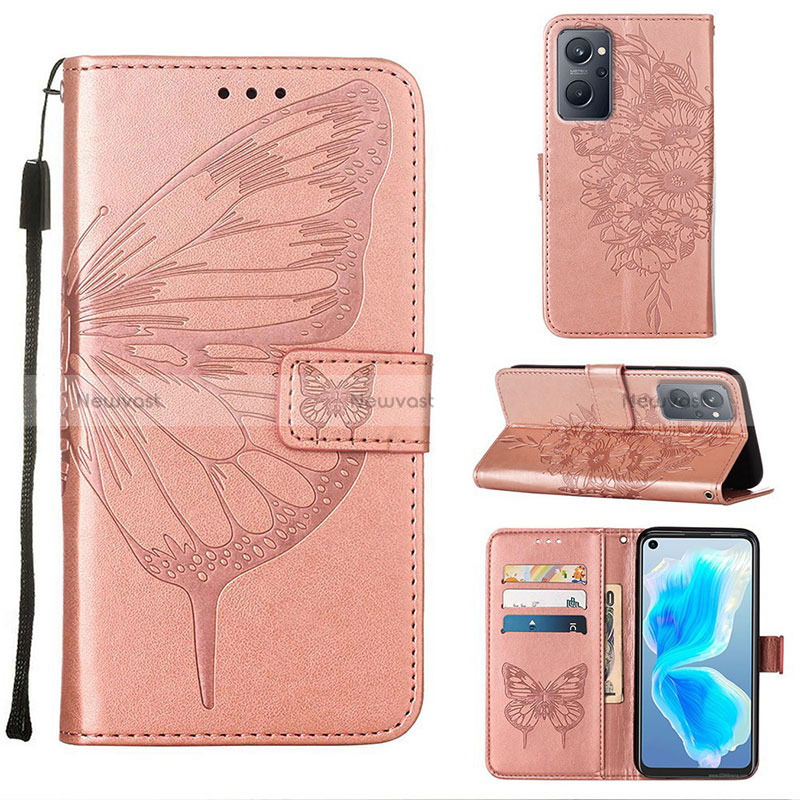 Leather Case Stands Butterfly Flip Cover Holder Y01B for Realme 9i 4G Rose Gold