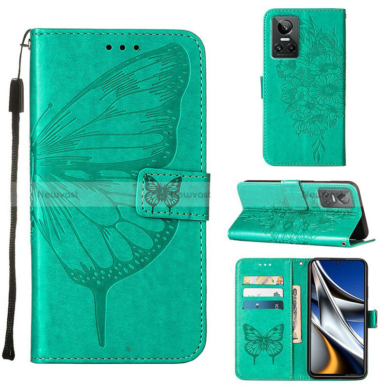 Leather Case Stands Butterfly Flip Cover Holder Y01B for Realme GT Neo3 5G Green