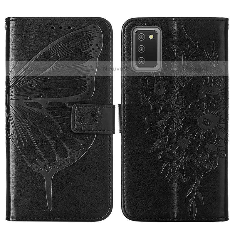 Leather Case Stands Butterfly Flip Cover Holder Y01B for Samsung Galaxy A02s Black