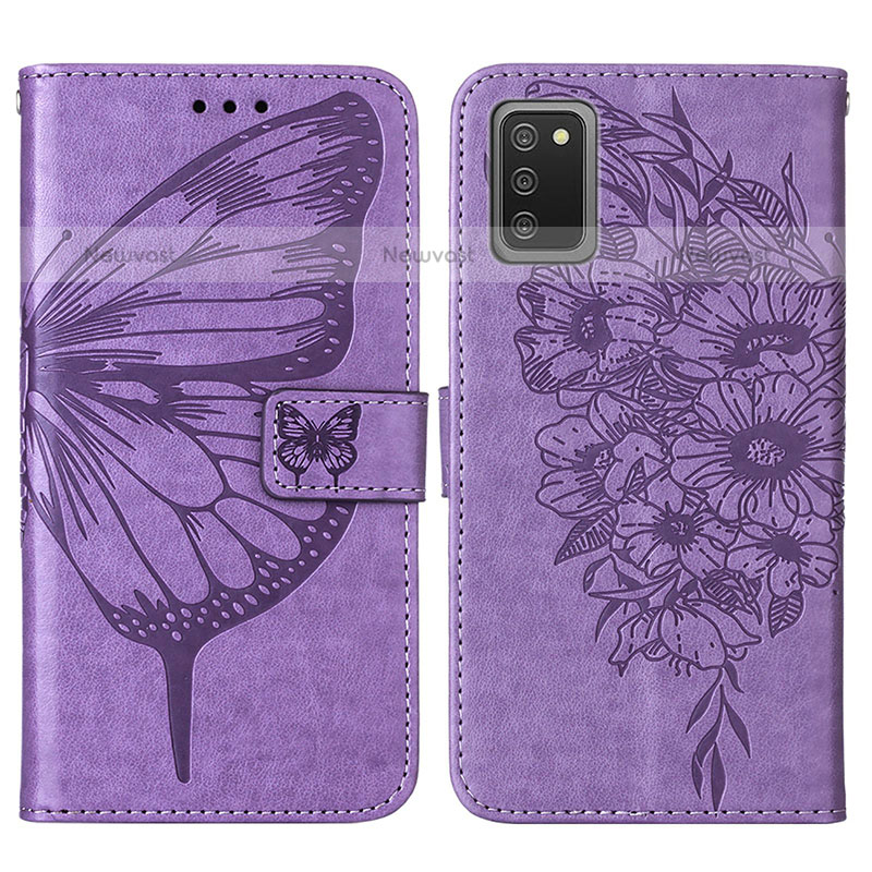 Leather Case Stands Butterfly Flip Cover Holder Y01B for Samsung Galaxy A02s Clove Purple