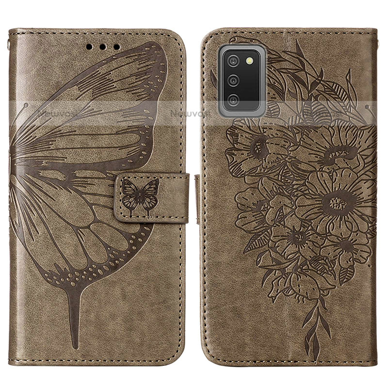 Leather Case Stands Butterfly Flip Cover Holder Y01B for Samsung Galaxy A02s Gray