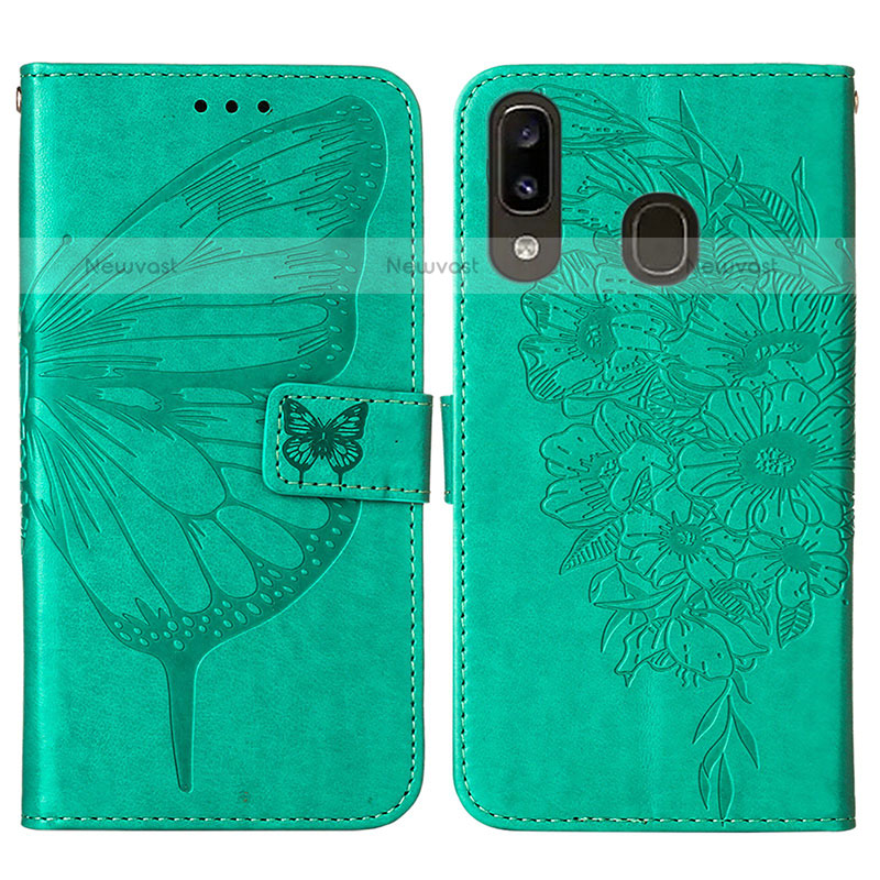 Leather Case Stands Butterfly Flip Cover Holder Y01B for Samsung Galaxy A20