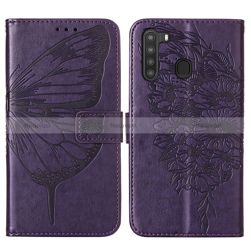 Leather Case Stands Butterfly Flip Cover Holder Y01B for Samsung Galaxy A21