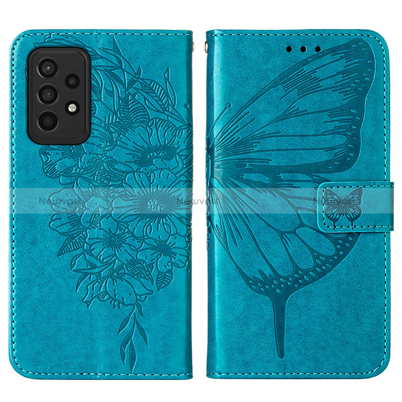 Leather Case Stands Butterfly Flip Cover Holder Y01B for Samsung Galaxy A33 5G Blue