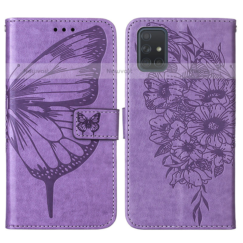 Leather Case Stands Butterfly Flip Cover Holder Y01B for Samsung Galaxy A51 4G Clove Purple