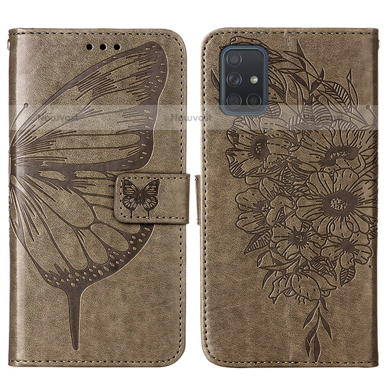 Leather Case Stands Butterfly Flip Cover Holder Y01B for Samsung Galaxy A71 4G A715 Gray