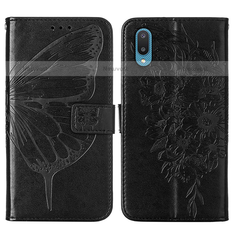 Leather Case Stands Butterfly Flip Cover Holder Y01B for Samsung Galaxy M02 Black