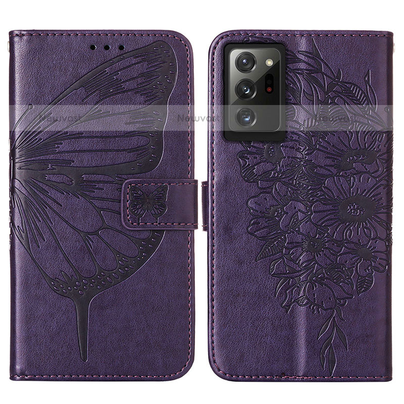Leather Case Stands Butterfly Flip Cover Holder Y01B for Samsung Galaxy Note 20 Ultra 5G Purple