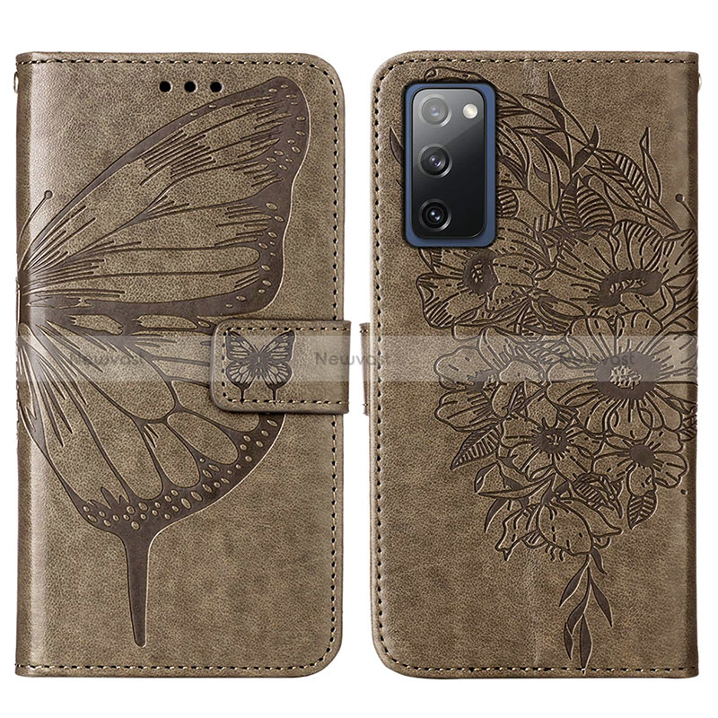 Leather Case Stands Butterfly Flip Cover Holder Y01B for Samsung Galaxy S20 FE 5G Gray