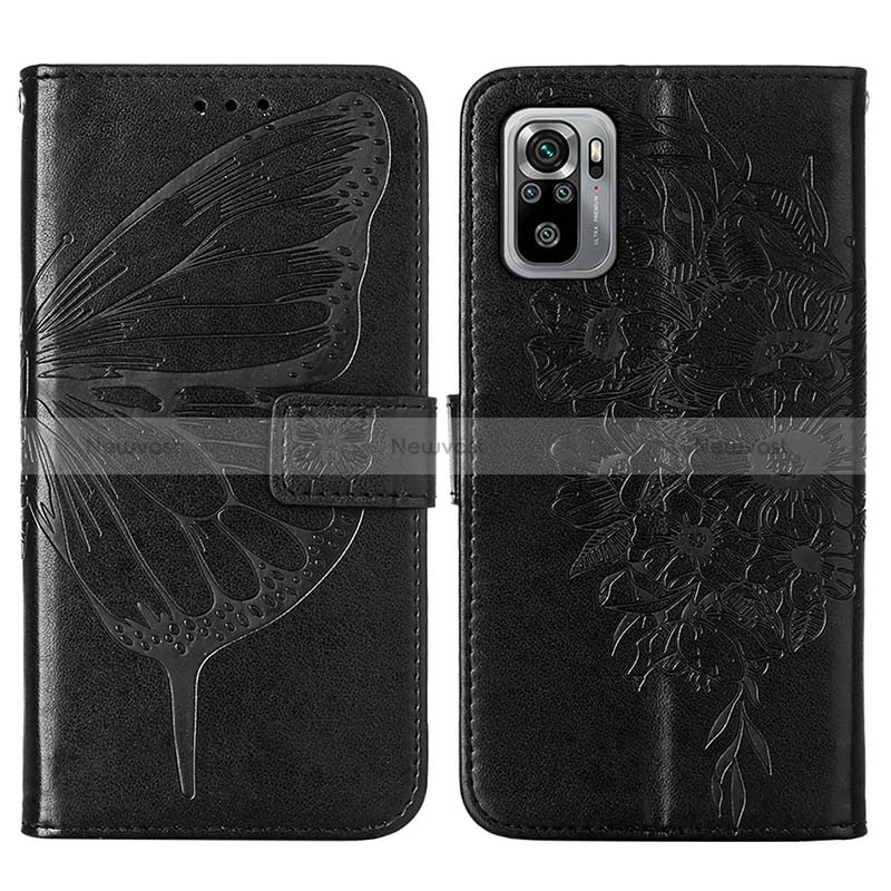 Leather Case Stands Butterfly Flip Cover Holder Y01B for Xiaomi Poco M5S Black