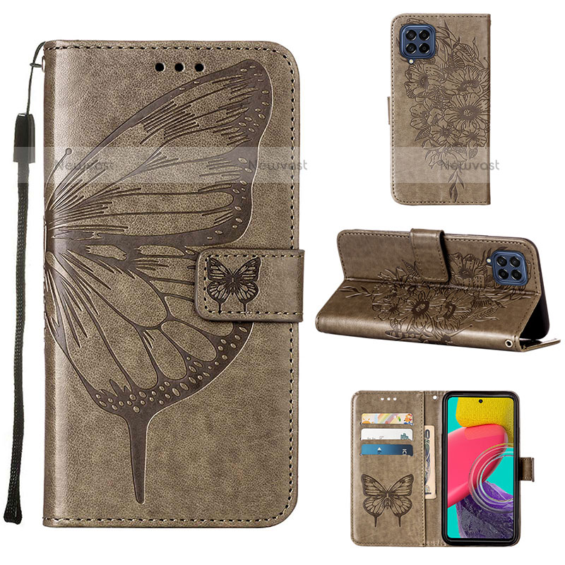 Leather Case Stands Butterfly Flip Cover Holder Y02B for Samsung Galaxy M53 5G Gray