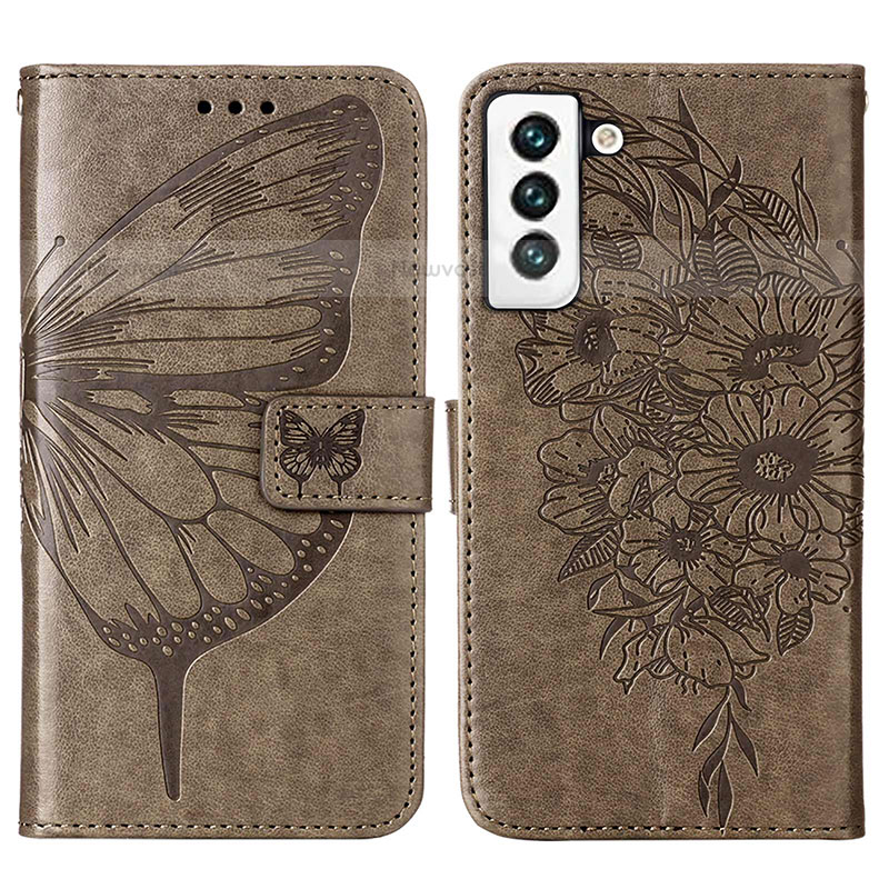 Leather Case Stands Butterfly Flip Cover Holder Y06B for Samsung Galaxy S21 5G Bronze