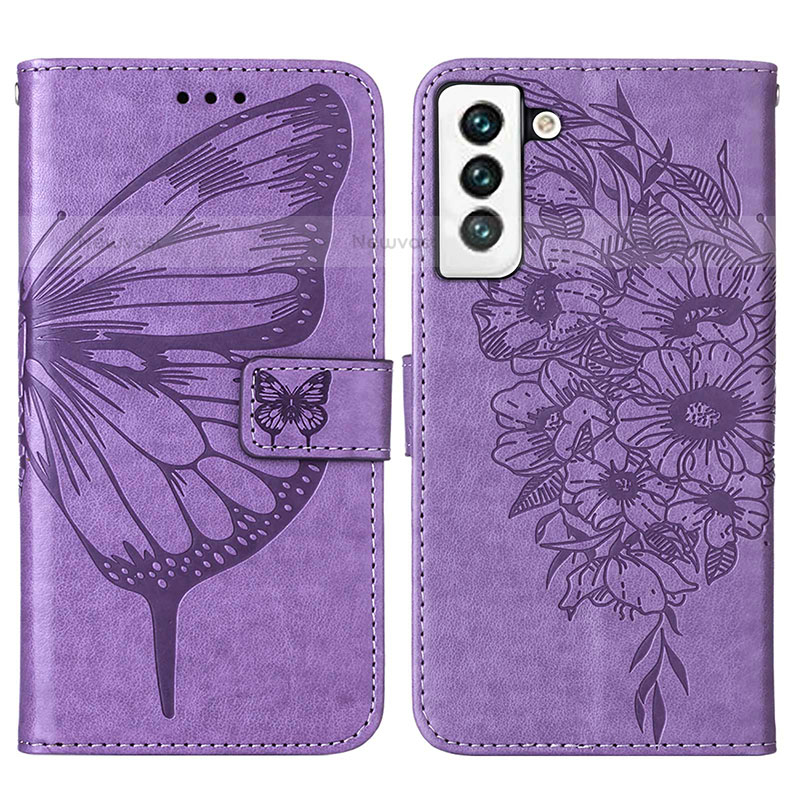 Leather Case Stands Butterfly Flip Cover Holder Y06B for Samsung Galaxy S21 5G Clove Purple