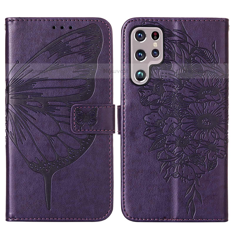 Leather Case Stands Butterfly Flip Cover Holder Y06B for Samsung Galaxy S21 Ultra 5G