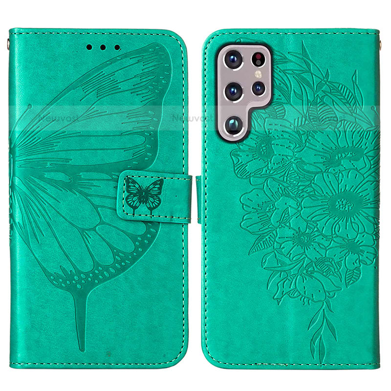 Leather Case Stands Butterfly Flip Cover Holder Y06B for Samsung Galaxy S21 Ultra 5G