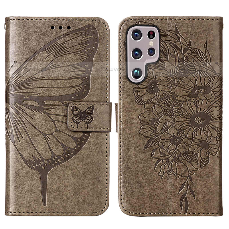 Leather Case Stands Butterfly Flip Cover Holder Y06B for Samsung Galaxy S23 Ultra 5G Bronze