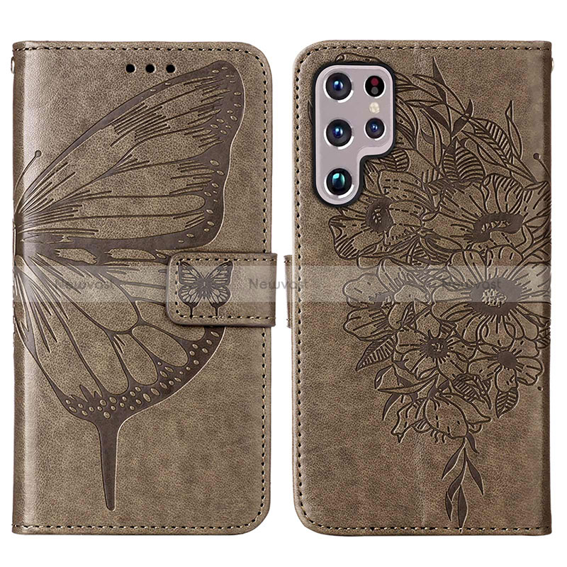 Leather Case Stands Butterfly Flip Cover Holder Y06B for Samsung Galaxy S24 Ultra 5G