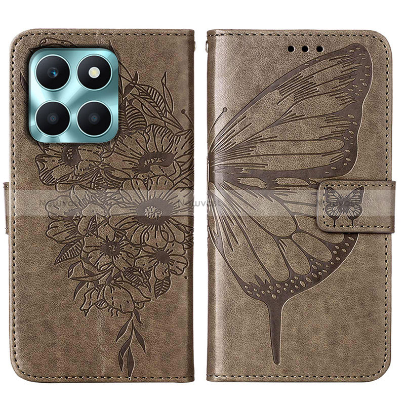 Leather Case Stands Butterfly Flip Cover Holder YB1 for Huawei Honor X6a Gray