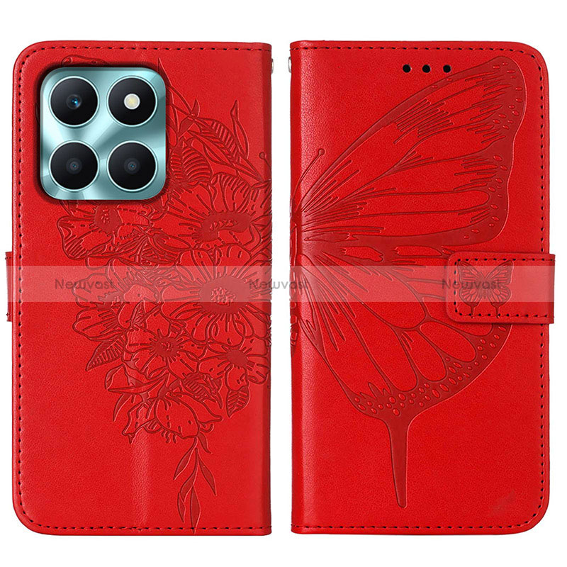 Leather Case Stands Butterfly Flip Cover Holder YB1 for Huawei Honor X6a Red