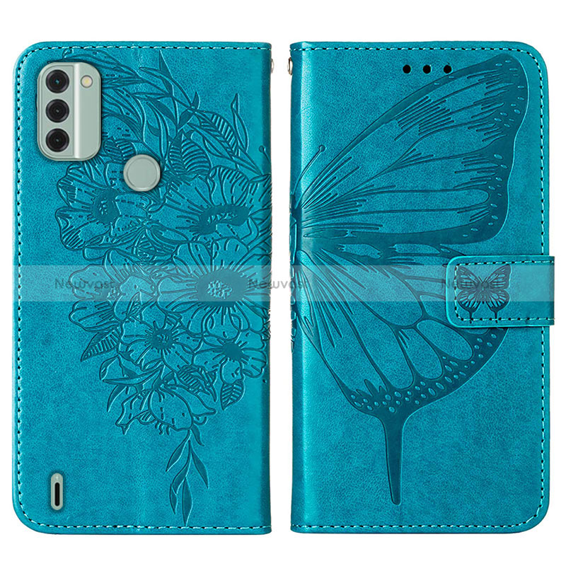 Leather Case Stands Butterfly Flip Cover Holder YB1 for Nokia C31 Blue