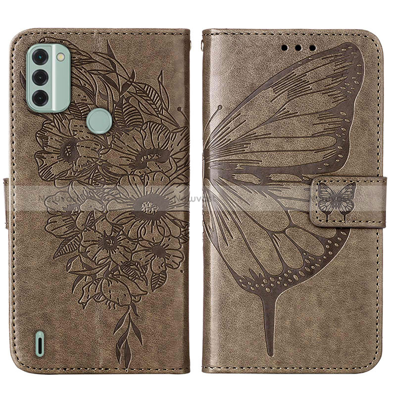 Leather Case Stands Butterfly Flip Cover Holder YB1 for Nokia C31 Gray