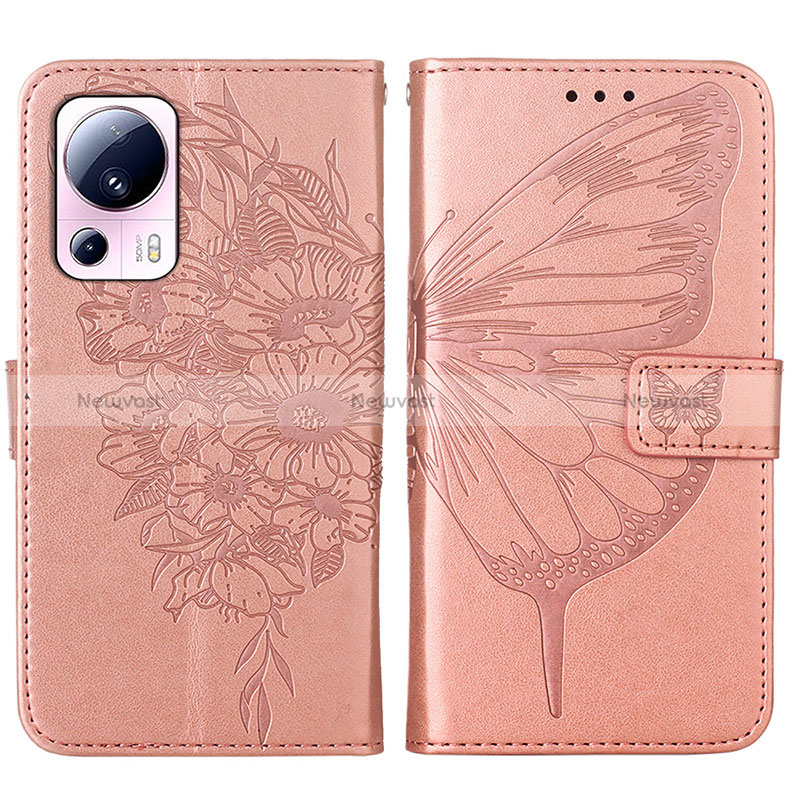 Leather Case Stands Butterfly Flip Cover Holder YB1 for Xiaomi Mi 12 Lite NE 5G Rose Gold