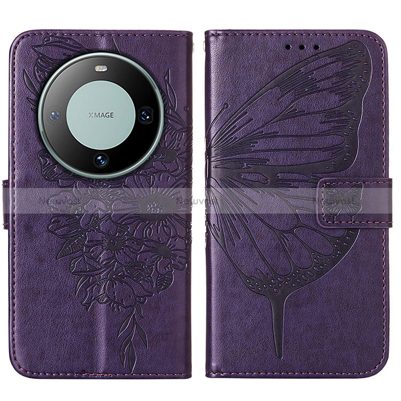 Leather Case Stands Butterfly Flip Cover Holder YB2 for Huawei Mate 60 Purple