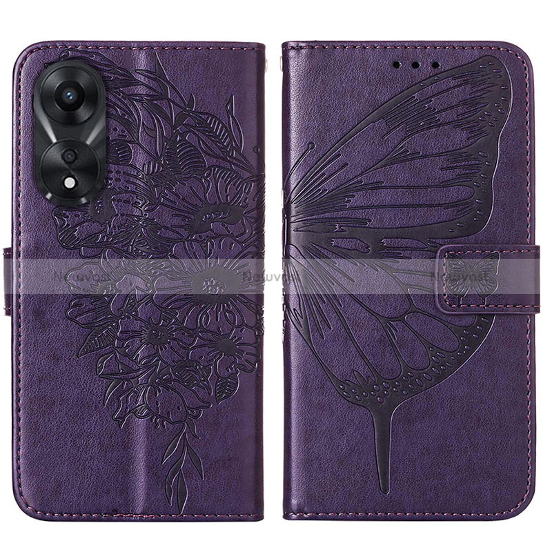 Leather Case Stands Butterfly Flip Cover Holder YB2 for Oppo A78 5G