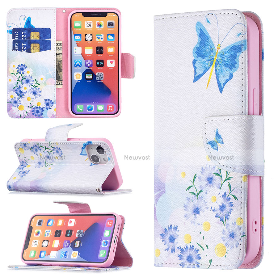 Leather Case Stands Butterfly Flip Cover L01 Holder for Apple iPhone 13 Blue