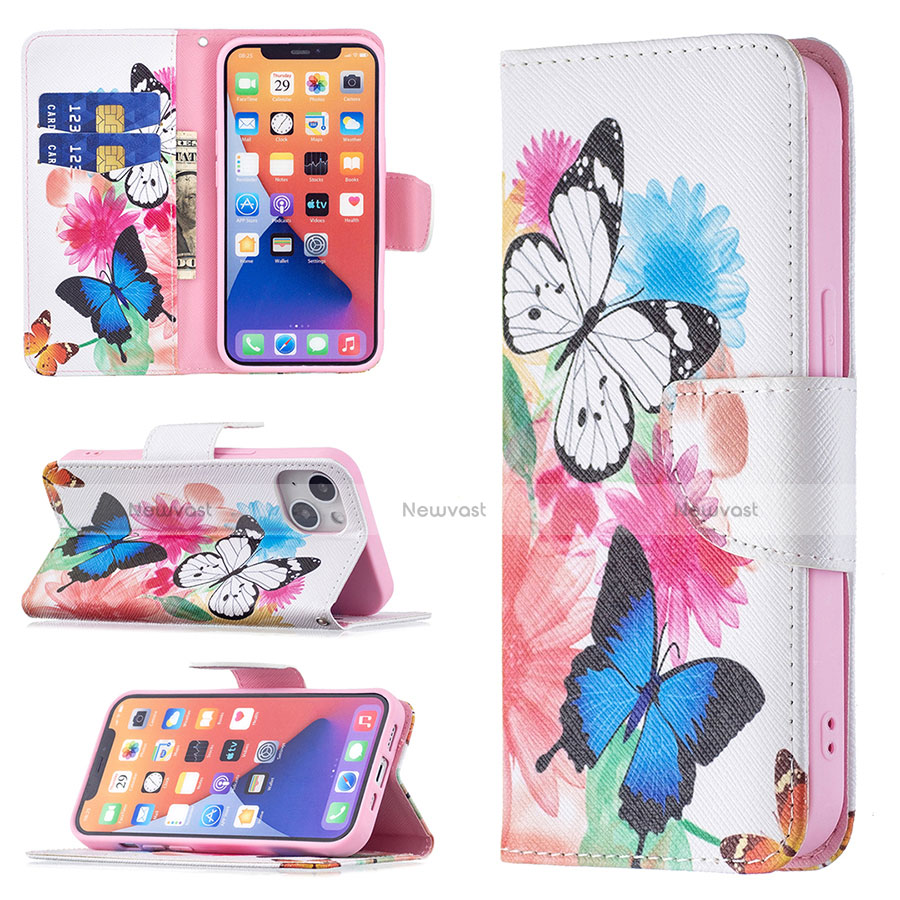Leather Case Stands Butterfly Flip Cover L01 Holder for Apple iPhone 13 Pink