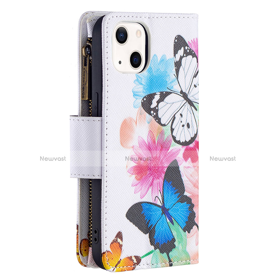 Leather Case Stands Butterfly Flip Cover L03 Holder for Apple iPhone 13 Mini Pink