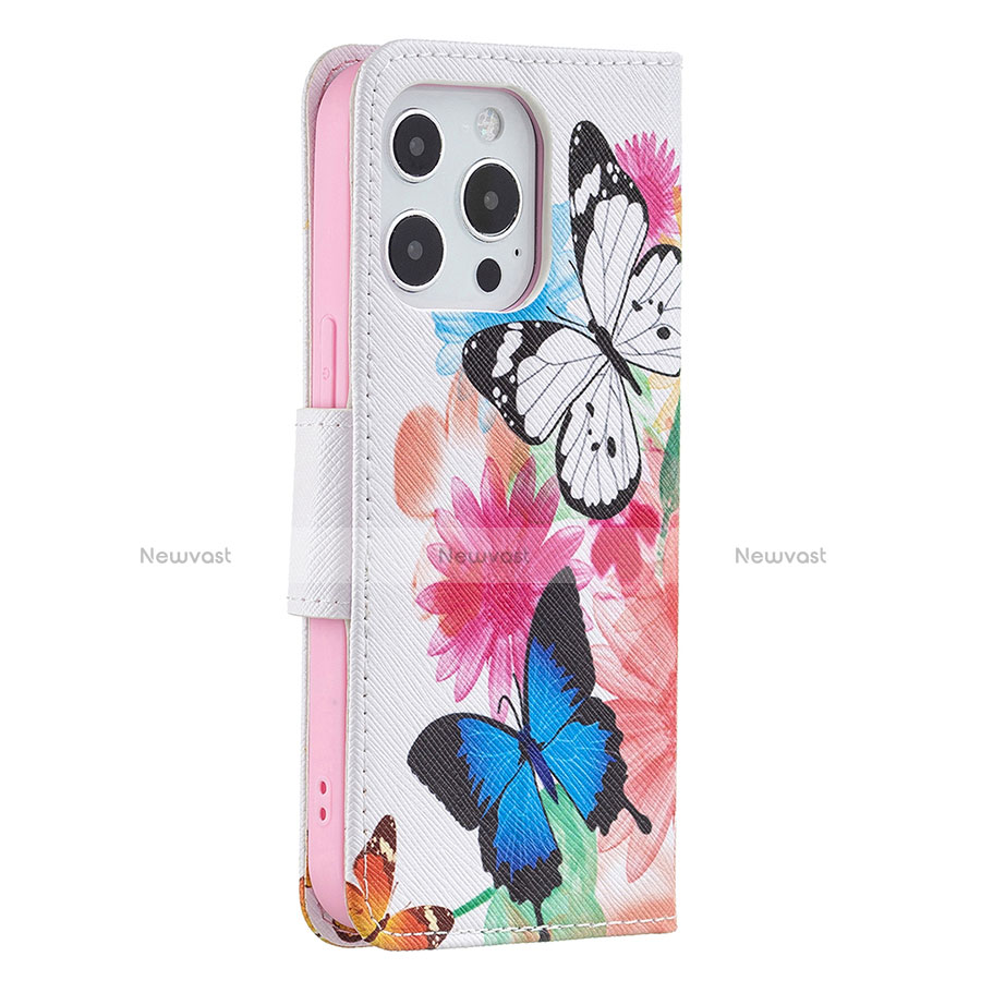 Leather Case Stands Butterfly Flip Cover L03 Holder for Apple iPhone 13 Pro Max Pink